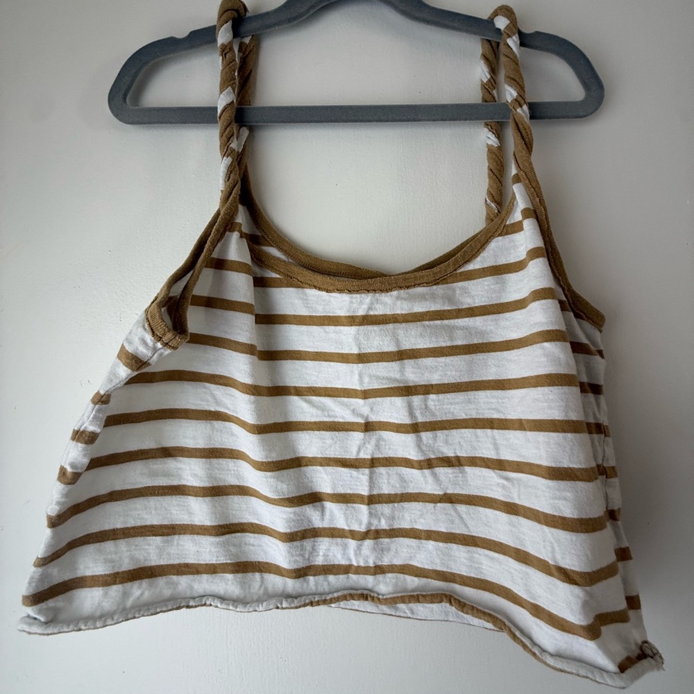 Aerie Tan and White Striped Crop Top